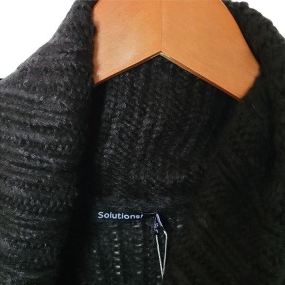 Solutions Chunky Knit Oversized Turtleneck Sweater Dress M Medium NWT Black Whit - Picture 8 of 12